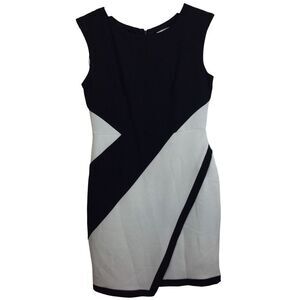 Studio One New York Sleeveless Black White Colorblock Asymmetric Sheath Dress 8